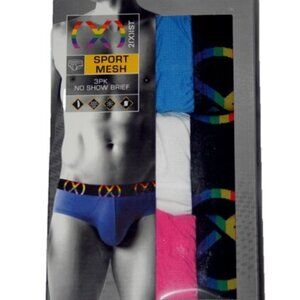 Men's 2xist Pride Briefs underwear Sport Mesh No Show 3 Pack Large